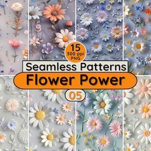 Flower Power Pastel Madeliefjes Naadloze Patronen PNG-achtergrond Plakboek Textiel Stof Behang voor kinderkamer Babyshower