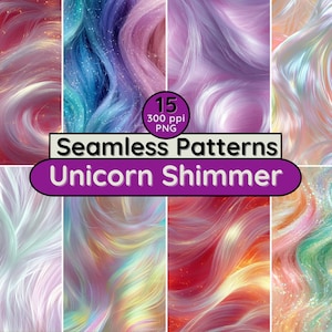 Licorne chatoyante, motifs de cheveux sans couture, papier pastel arc-en-ciel irisé pour papier peint scrapbooking, invitations, arrière-plan et conception de tissu