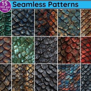 Dragon Skin Scales Seamless Patterns: Mystic PNG Background (digital ...