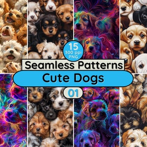 Niedliche Welpen und Hunde Seamless Patterns PNG Hintergrund kommerzielle Nutzung für Karte Scrapbook Textile Fabric Wallpapers Tumbles Journal Pages