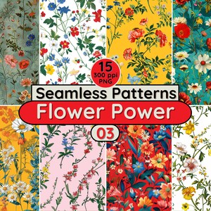 Flower Power 03 Patrones sin costuras Primavera Verano naturaleza florales botánicos PNG fondo para tarjetas Scrapbook Textil Tela Fondos de pantalla Diario