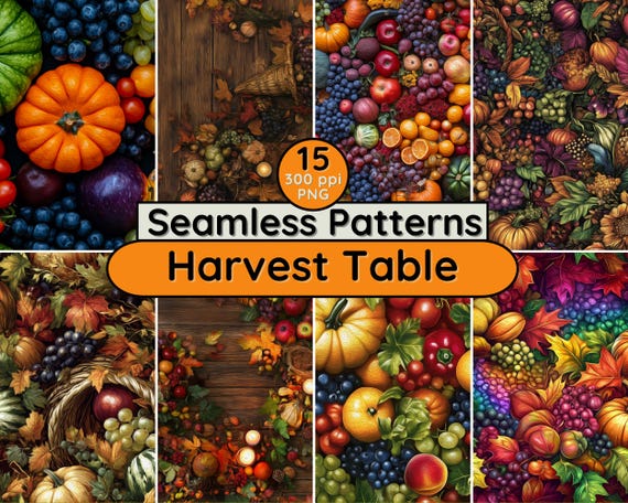 Harvest Table Seamless Pattern: Thanksgiving Autumn PNG (Digital Download)