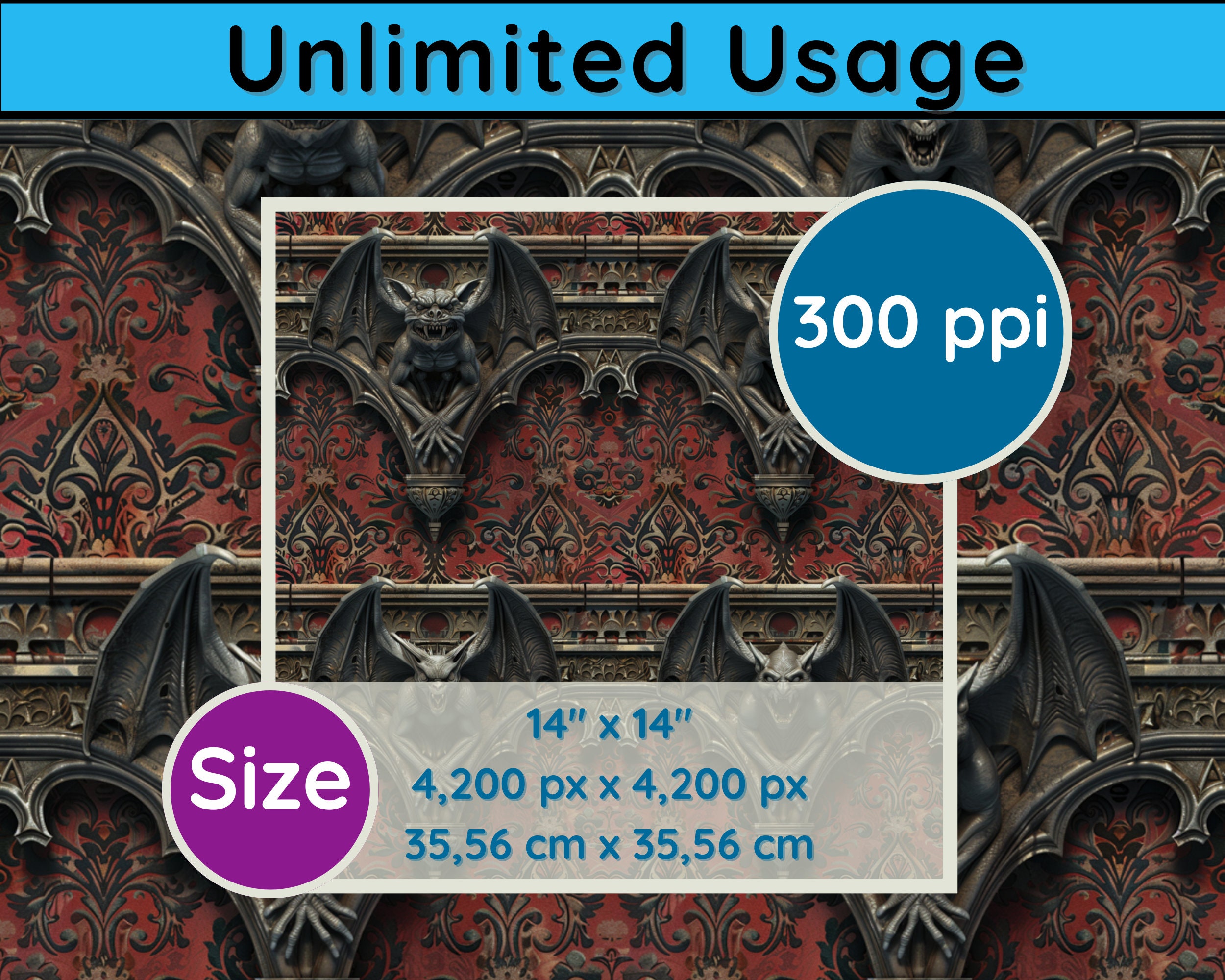 Gargoyle Gothic Seamless Patterns: PNG Backgrounds (digital Download ...