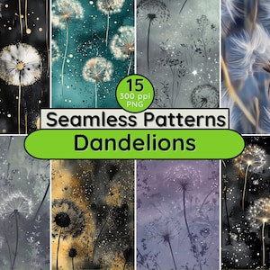 Flower Power 07 Löwenzahn ätherisch Silhouetten Wildblumen Natur Florale Seamless Patterns Hintergrund Scrapbook Textile Fabric Wallpaper