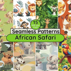 African Safari Seamless Patterns Cute Jungle Wildlife Animal Digital Designs for Birthday Baby Shower Nursery Decor Scrapbooking 300 DPI PNG