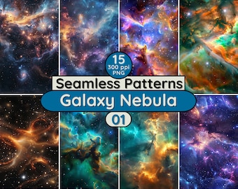 Galaxy Nebula Seamless Patterns: James Webb Telescope PNG Backgrounds (Digital Download)