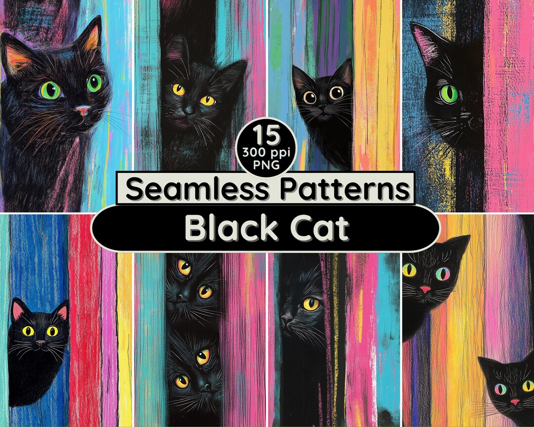Black Cat Seamless Patterns Printable Scrapbook Paper Backgrounds PNG ...