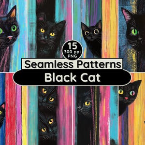 Motifs sans couture de chat noir, arrière-plans imprimables en papier scrapbooking PNG