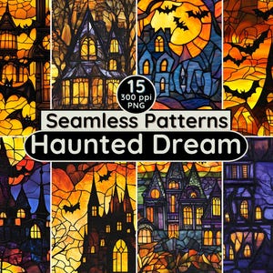Halloween 05 rêves hantés vitrail motifs sans couture de fond pour des invitations fantasmagoriques scrapbooking textile tissu papiers peints pages