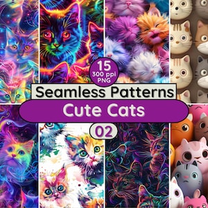 Chats et chatons mignons 02 modèles sans couture PNG arrière-plan pour une utilisation commerciale pour Scrapbooking Textile tissu papier peint gobelets pages de journal