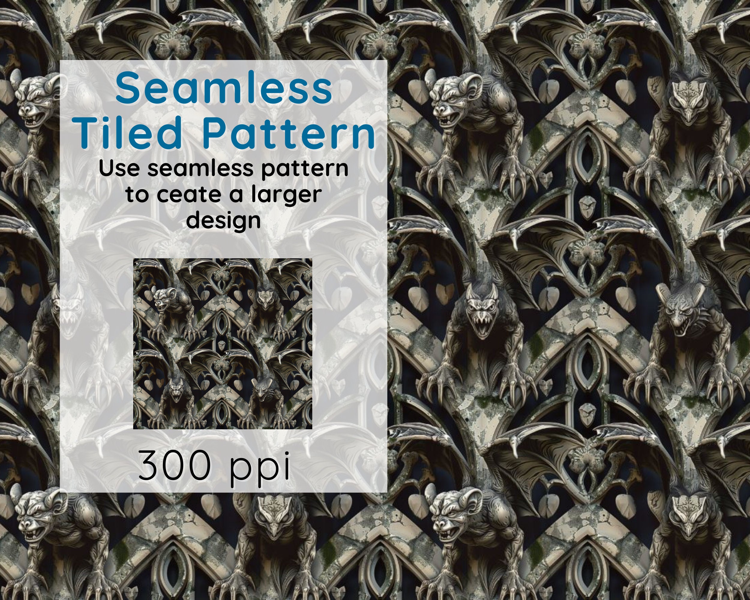 Gargoyle Gothic Seamless Patterns: PNG Backgrounds (digital Download ...