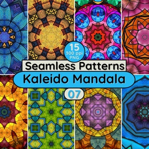 Mandala vitrail kaléidoscope motifs sans couture art psychédélique arrière-plan PNG pour Scrapbook textile tissu papier peint Junk Journal Page