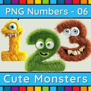 0 bis 9 Clipart Schriftart Typografie Zahlen Süße Monster PNG transparenten Hintergrund DIY Scrapbooking Geburtstag Kinderzimmer Druck digitaler Download
