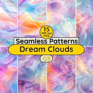 Licorne Dream Clouds Seamless Patterns PNG à télécharger pour les enfants, scrapbooking, textile, tissu, papiers peints, journal, album, invitation
