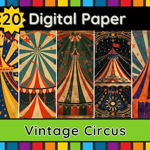 Vintage Circus Digital paper 300ppi Scrapbook Design Junk Journal Page Party Invitation Collage sheet decoupage Instant Printable Download
