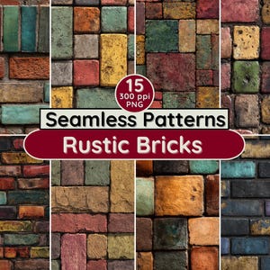 Rustika tegelstenar sömlösa mönster: Grunge 300 dpi PNG-bakgrunder (digital nedladdning)