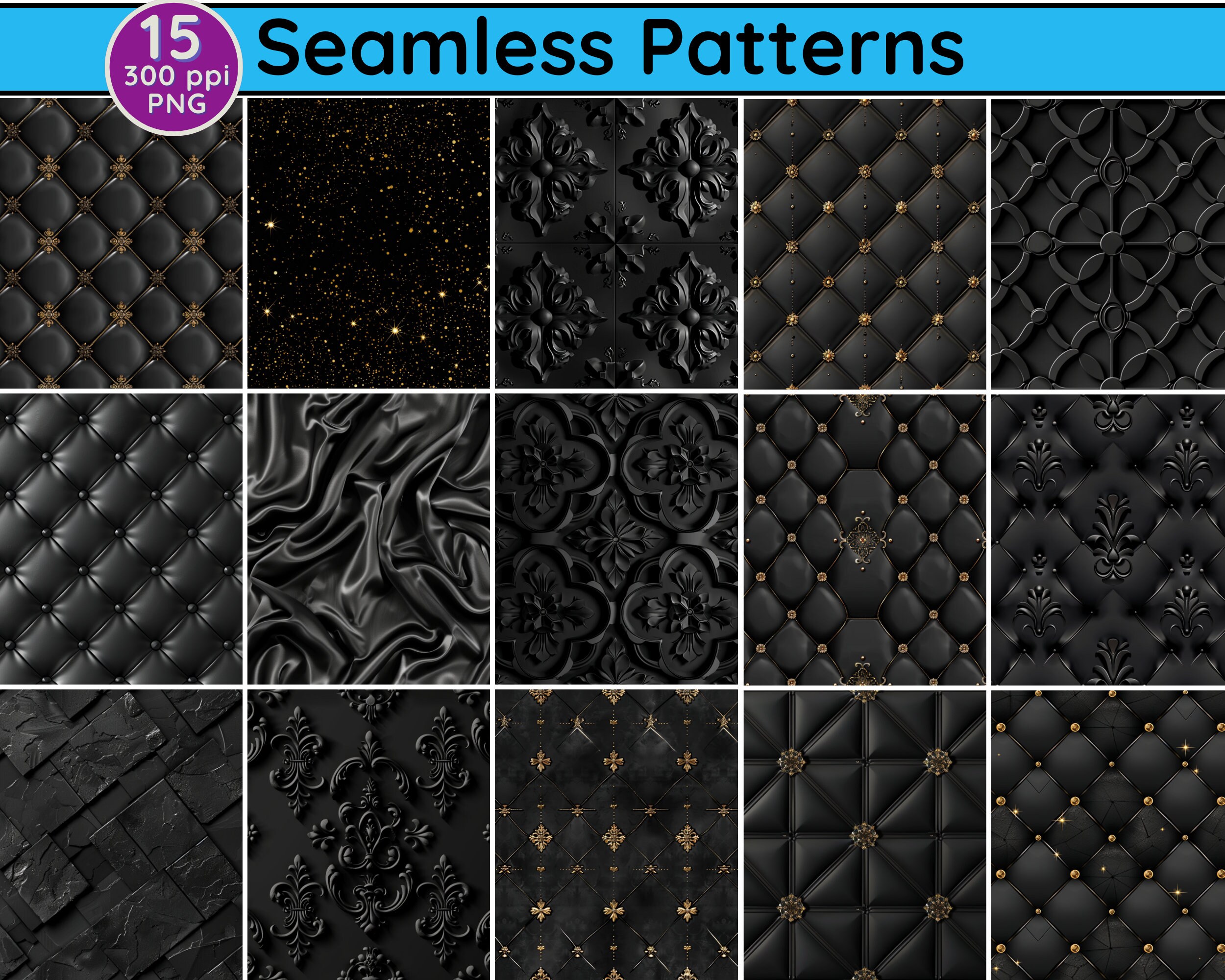 Luxury Black Seamless Patterns: PNG Backgrounds (digital Download) - Etsy