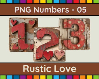 Numbers Rustic Valentine Love 0 to 9 Clipart Font Typography numbers PNG transparent background DIY Scrapbooking papercraft digital download