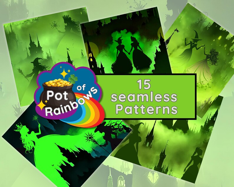 Wicked Witch Seamless Patterns: Wizard of Oz Fabric Design (PNG Digital ...