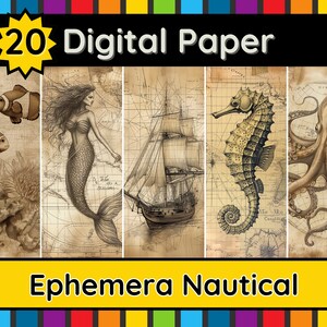 Papel digital JPG Efímera Álbum de recortes náutico Mapas antiguos Páginas de diario Invitación de fiesta Hoja de collage Decoupage Imprimible al instante Descarga