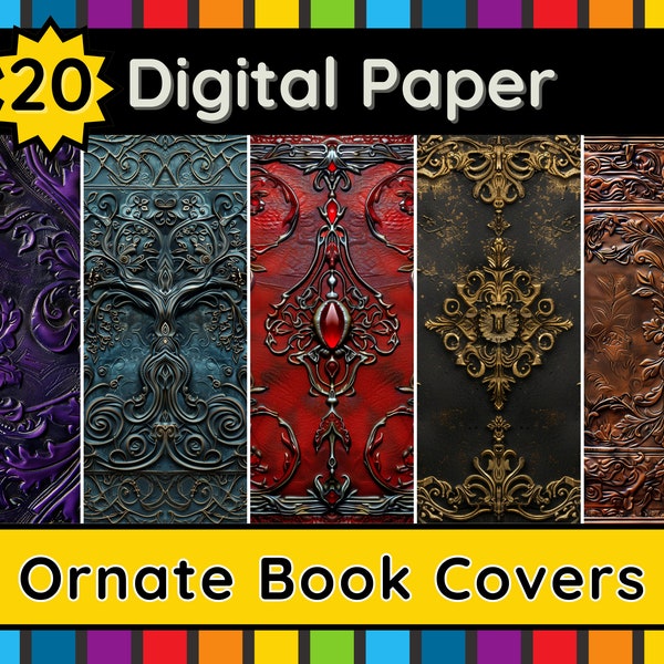 Digital paper JPG Ornate Book Covers Scrapbook Journal Pages Party Invitation Collage sheet decoupage Instant Printable Download