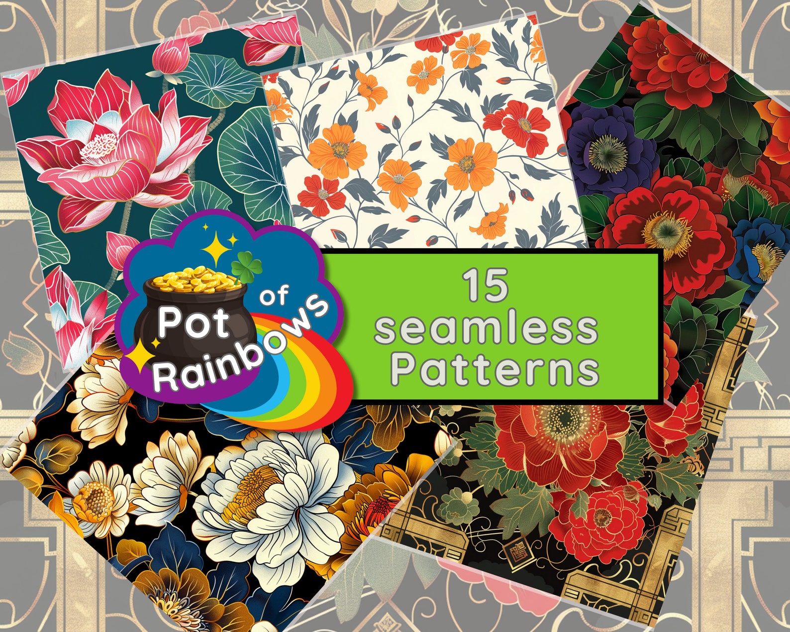Floral Seamless Patterns: Spring, Summer Botanical Designs (PNG Digital ...