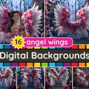 Asas de anjo rosa floral fundo digital pano de fundo cabine de fotos fotografia editar sobreposição png 300 ppi para festa de casamento sessão de fotos de maternidade
