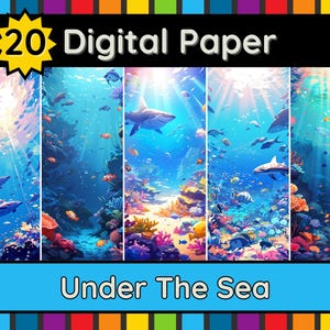 Papier numérique sous-marin magique sous-marin récif de corail nautique poisson tropical monde sur le thème de l'océan pour la journalisation de la jonque arrière-plan de scrapbooking
