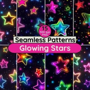Glühende Sterne Musterdesign Neon Cosmic Backdrop Light Sparkle Digitales Papier PNG-Download für Karte Scrapbook Fabric Design Wallpapers