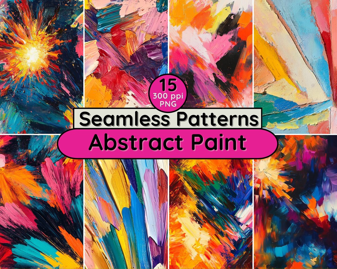 Abstract Paint Seamless Patterns: Colorful Brush Strokes (PNG Digital ...