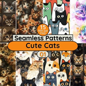 Motifs sans couture de mignons chats et chatons arrière-plan PNG à usage commercial pour cartes Scrapbooking Textile tissu papiers peints gobelets pages de journal