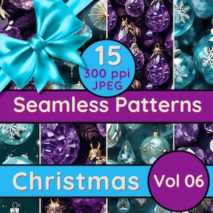 Patrones navideños sin costuras en amatista y aguamarina: Papel digital festivo (JPEG)