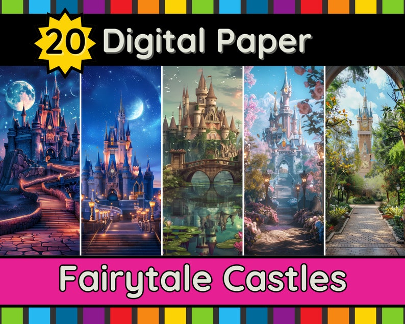 Fairytale Castle Digital Paper: Scrapbook Collage Sheet (digital ...
