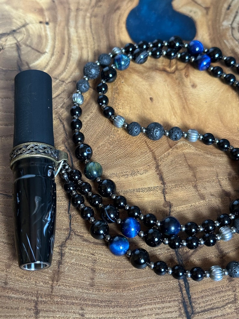Hookah Mouthpiece on a Unique Necklace Made of Natural Stones. Gift for
