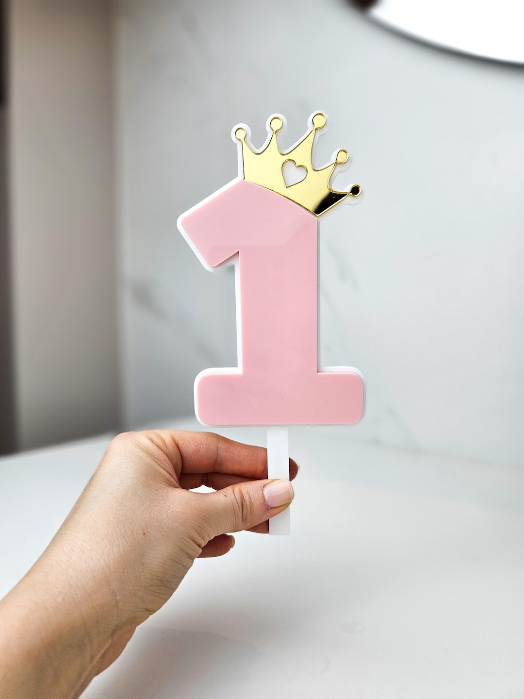Princess Birthday Cake Topper - Pink & White Acrylic With Gold Crown - Etsy