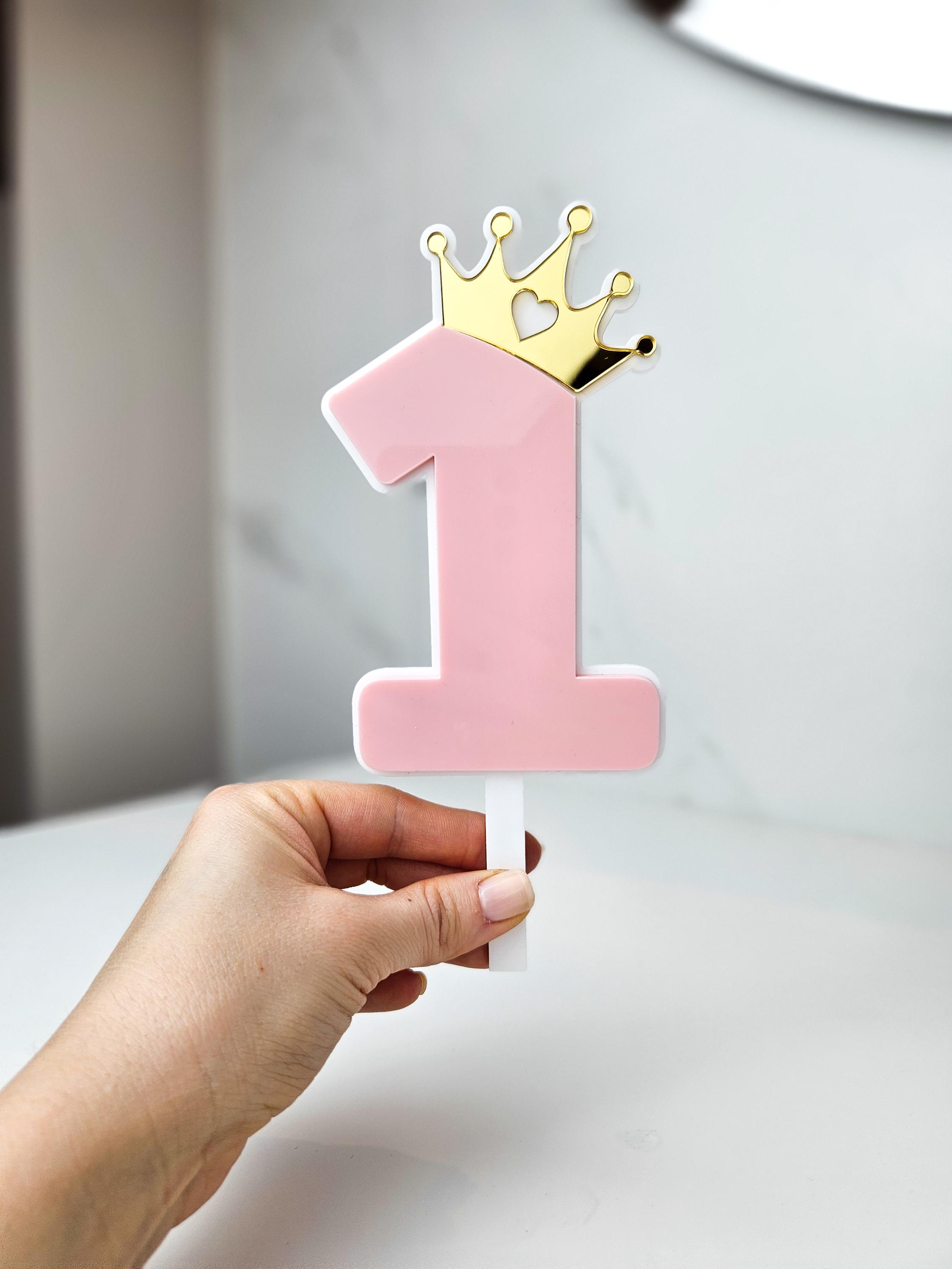 Princess Birthday Cake Topper - Pink & White Acrylic With Gold Crown - Etsy