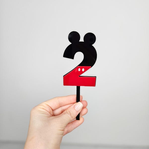 Personalized Mouse Ears Number Cake Topper | Red & Black Acrylic
