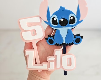 Stitch Character | Blue Movie Inspired Cake Topper Set | Personalized Name & Age, Acrylic Keepsake