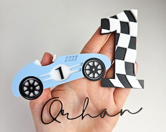 Race Car Cake Topper Set: Personalized Name, Any Number | Racing Car | Custom colours