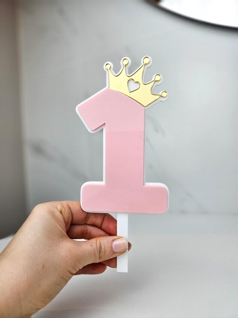 Princess Birthday Cake Topper - Pink & White Acrylic With Gold Crown - Etsy