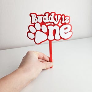 Personalized Puppy themed Cake Topper | Custom Acrylic Birthday Decoration | Paw print Topper | name is One | puppy lover cake decoration