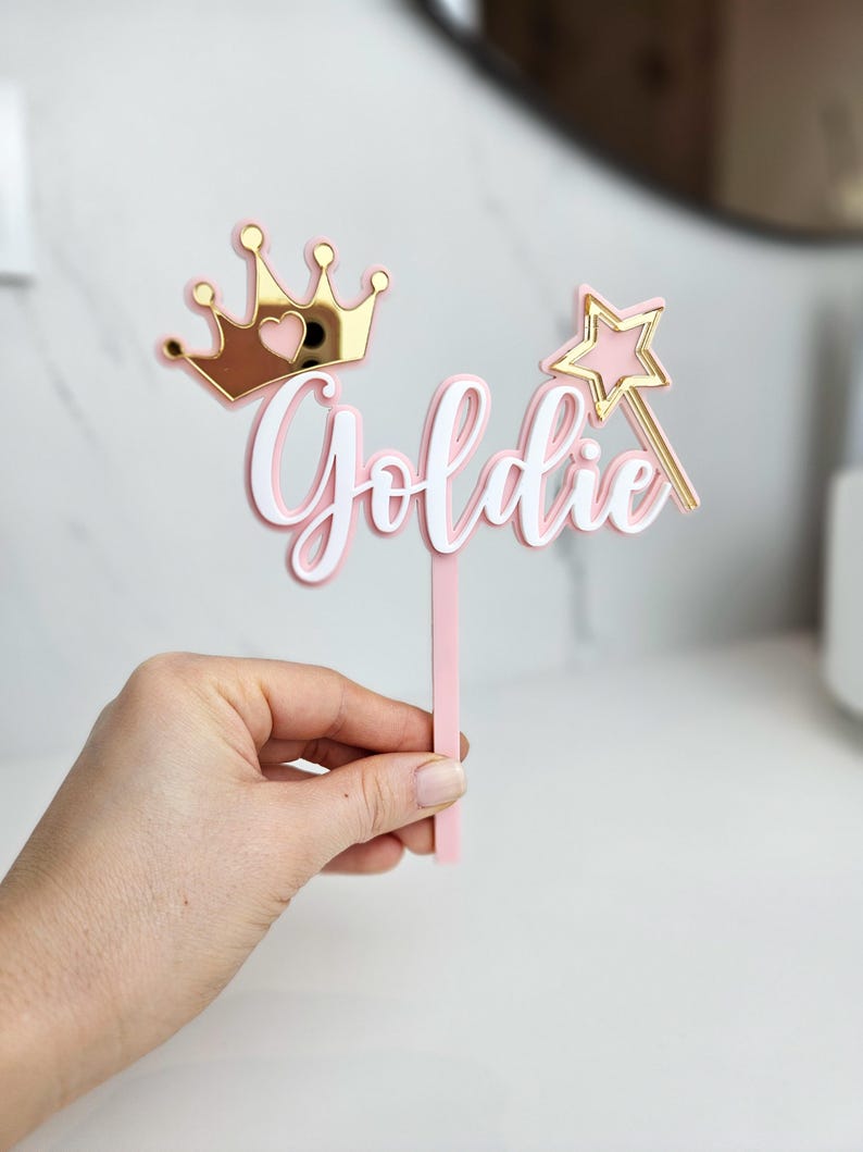 Personalized Princess Cake Topper | Acrylic Name, Crown & Wand - Etsy