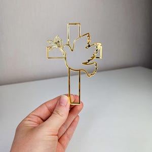 Cross and Dove Cake Topper | Christian Charm for Baptism, First Communion, Confirmation | Acrylic Religious Cake Decoration