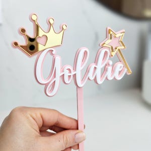 Personalized Princess Cake Topper | Acrylic Name, Crown & Wand - Etsy