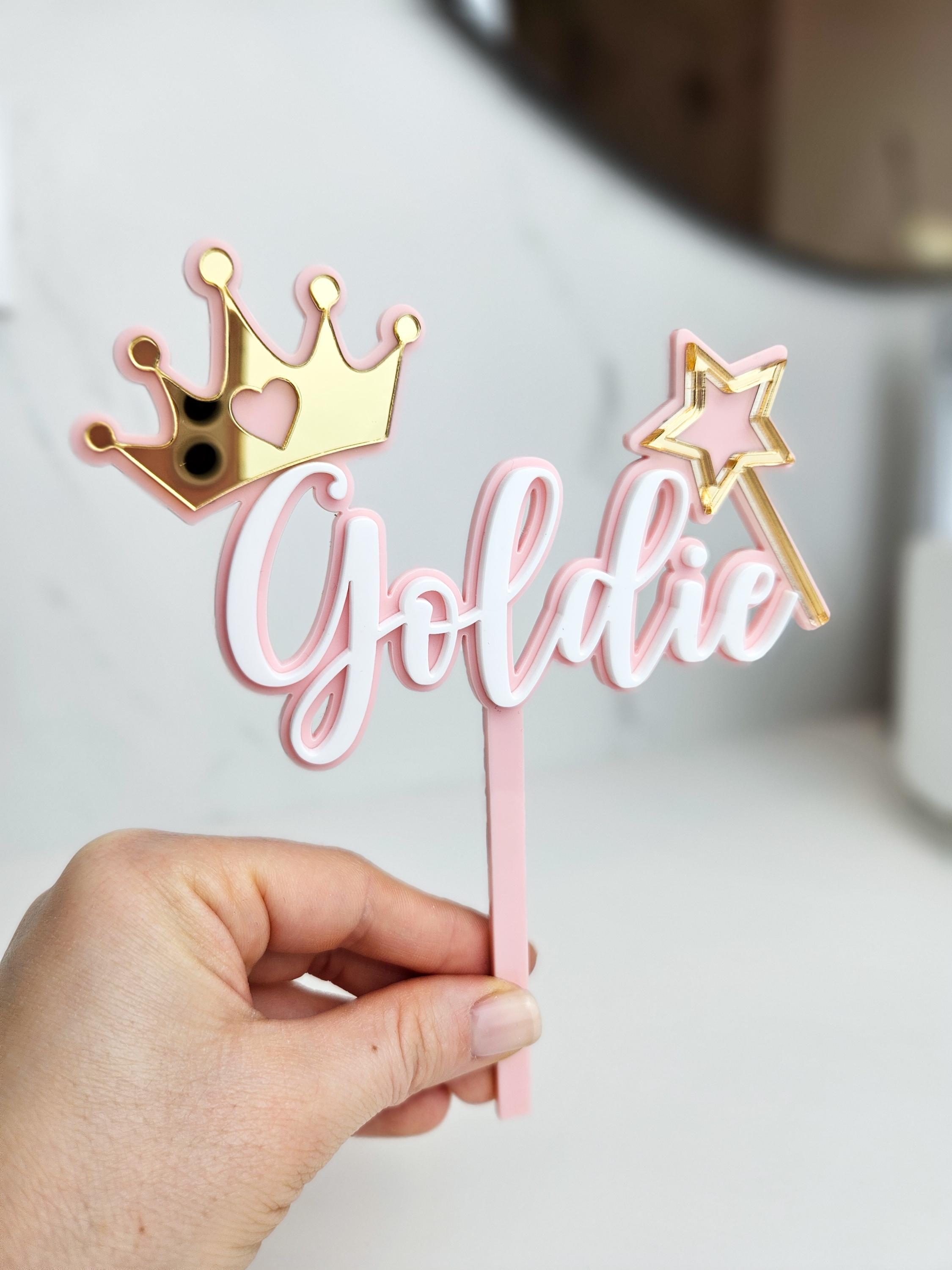 Personalized Princess Cake Topper | Acrylic Name, Crown & Wand - Etsy