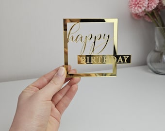 Acrylic Happy Birthday Cake Topper: Square Charm