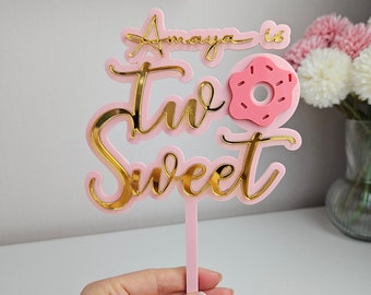 Personalized Two Sweet Donut Cake Topper: 2nd Birthday Party Decor