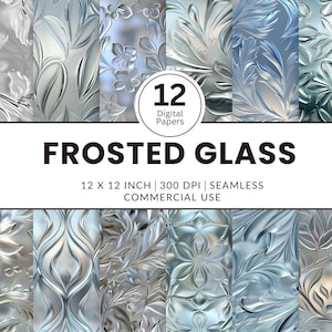 Puede incluir: Doce papeles digitales con un diseño de vidrio esmerilado con un patrón floral. Los papeles miden 30,48 cm por 30,48 cm y 300 DPI. Son sin costuras y para uso comercial.