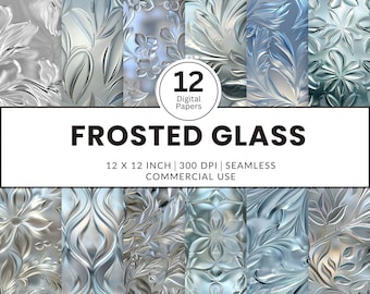 12 Frosted Glass, Seamless Patterns, 12x12, 3D Photo realistic textures of etched glass crystal images privacy screens partitions vases art