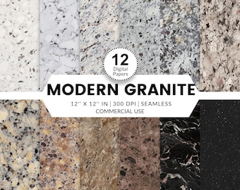 12 Modern Granite Digital Papers, Seamless Patterns, 12x12, Realistic images textures of natural granite for floors and counter tops